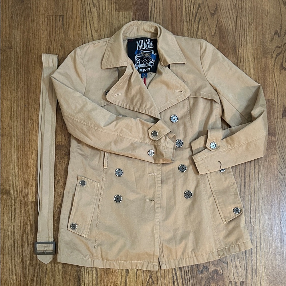 MILLARD FILLMORE WOMEN’S DOUBLE BREASTED TAN JACKET SZ M